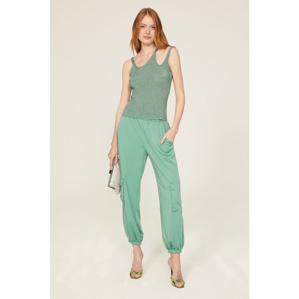 Lapointe Mint Green Satin Cargo Pull-On Off Duty Jogger Pants Size 6